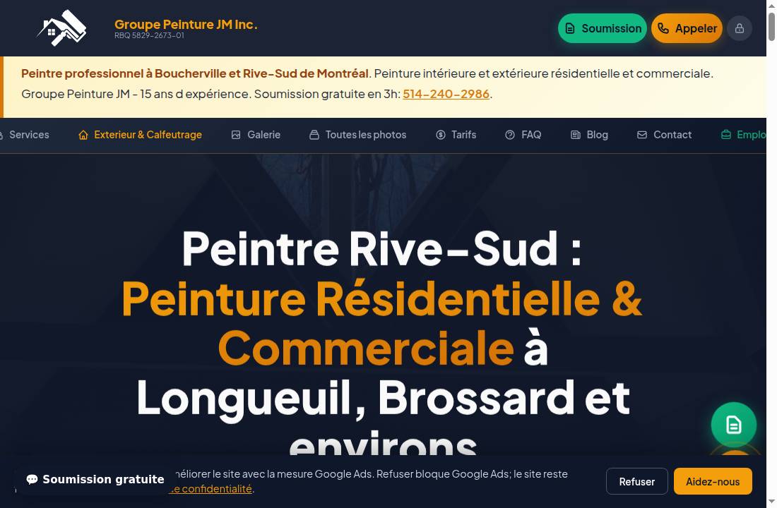 Capture du site officiel Groupe Peinture JM Inc.